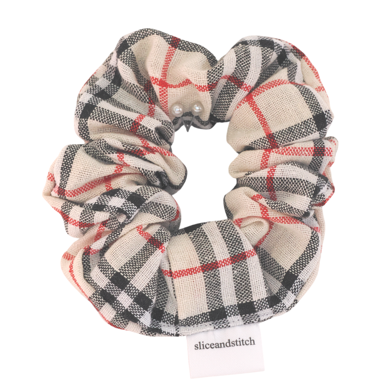 Biege Tartan Scrunchie